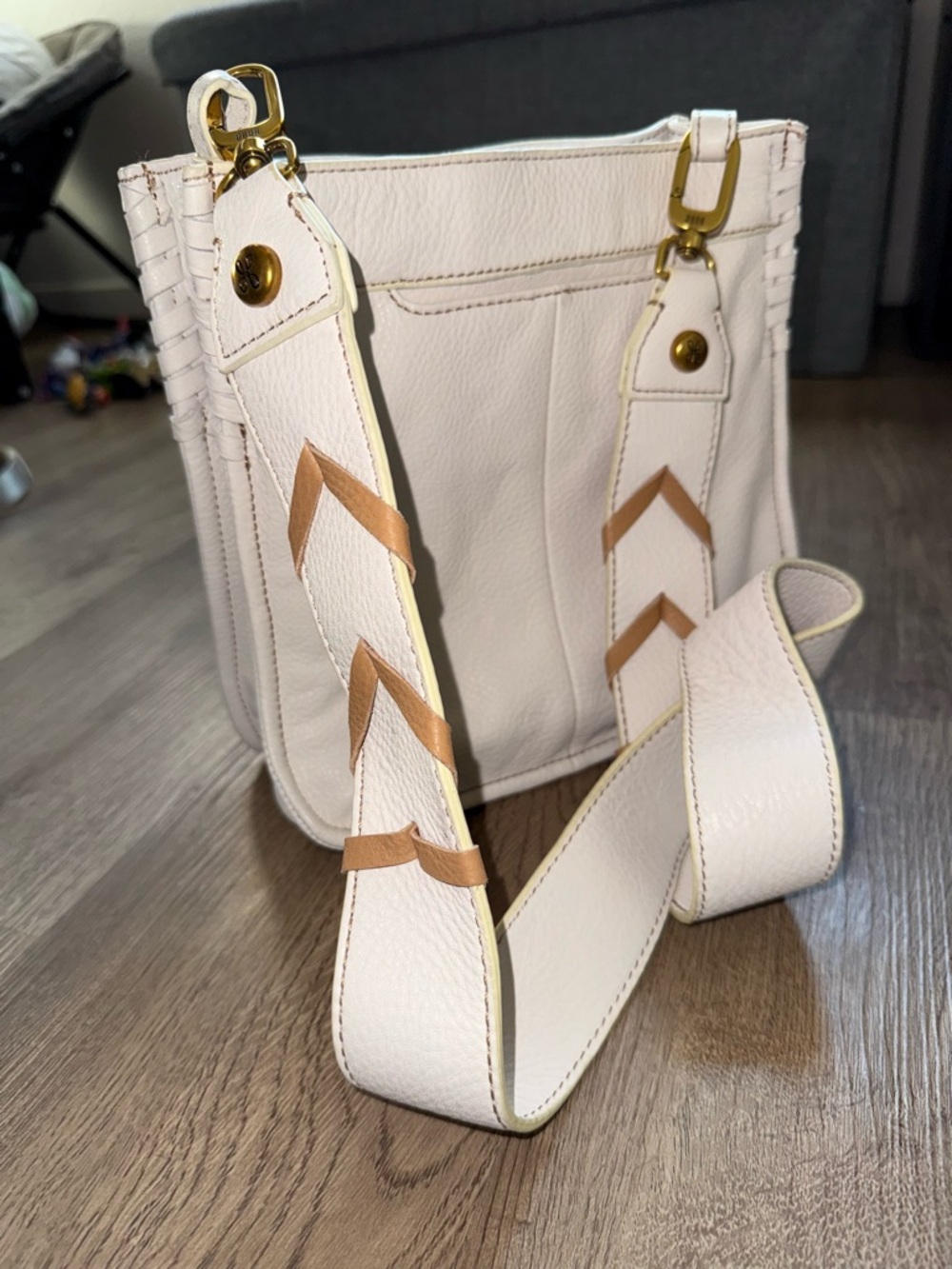 HOBO Cream Leather Crossbody Bag with Tan Accent Strap